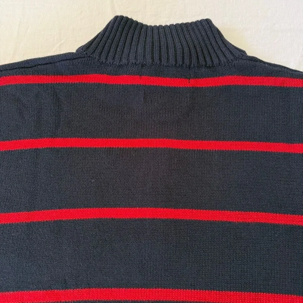 Polo by Ralph Lauren | Classic Striped Quarter Zip Sweater NWT | Navy Red Cotton